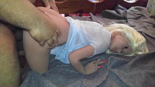 100cm sex doll riding on top of my black cock anal creampie