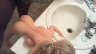 Fucking my 80 cm mini sex doll in a hotel rest room